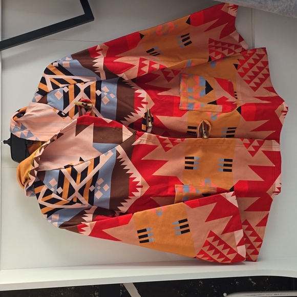 Casual Retro Print Hooded Jacket With Pockets, ORANJE, XL - Picture 11 of 12